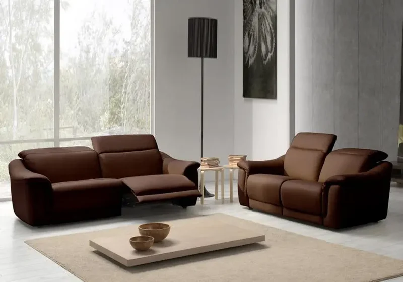 Canapé relax droit modulable en cuir choco - Carla