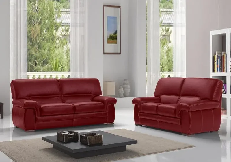 Canapé convertible droit en cuir rouge - Anis