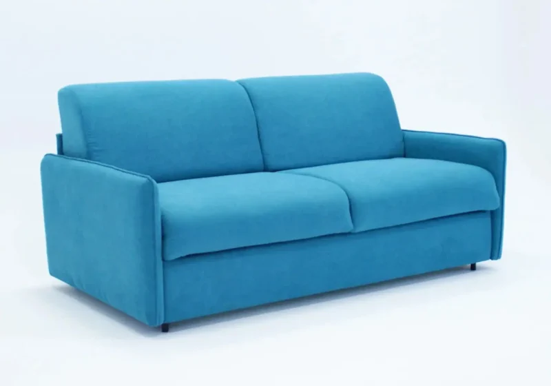 Canapé droit convertible en tissu microfibre bleu - Sylla