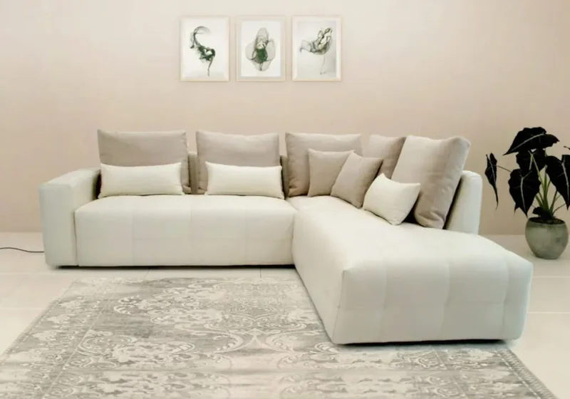 Canapé d'angle modulable en tissu crème - Mado
