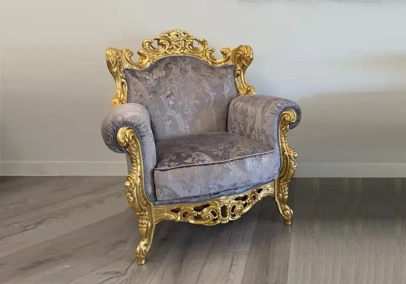 Fauteuil baroque doré gris LUCY