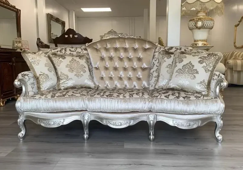 Canapé baroque argenté velours LORI
