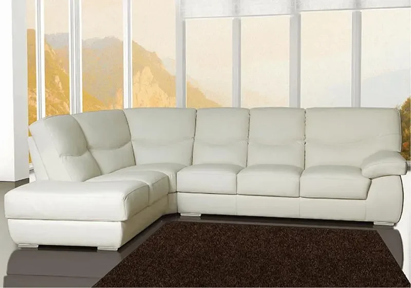 Canapé d'angle modulable en cuir crème - Angel