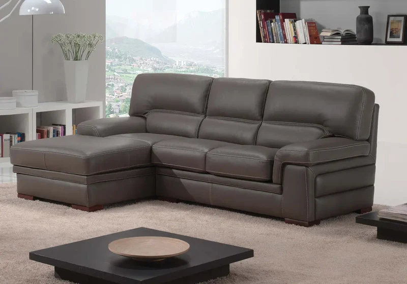 Canapé d'angle droit ou modulable en cuir gris - Alma
