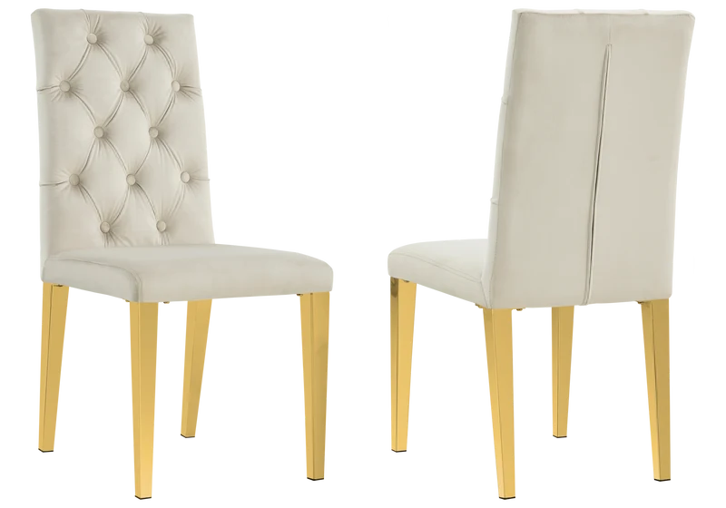 Chaise velours capitonnée beige pieds dorés - Neva x4