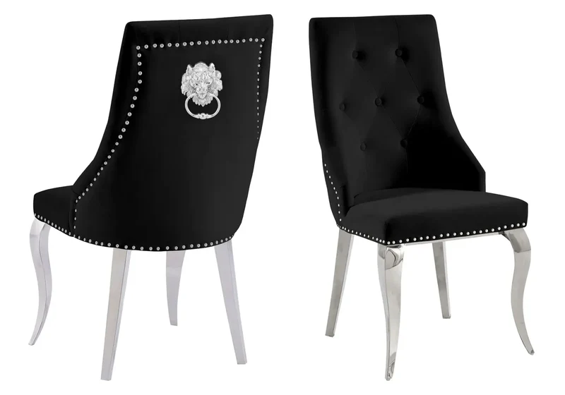 Chaise capitonnée cloutée velours noir - Gia x4
