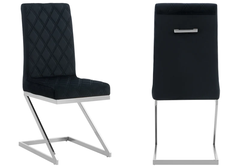 Chaise velours noir pied en Z argent - Zelia x6