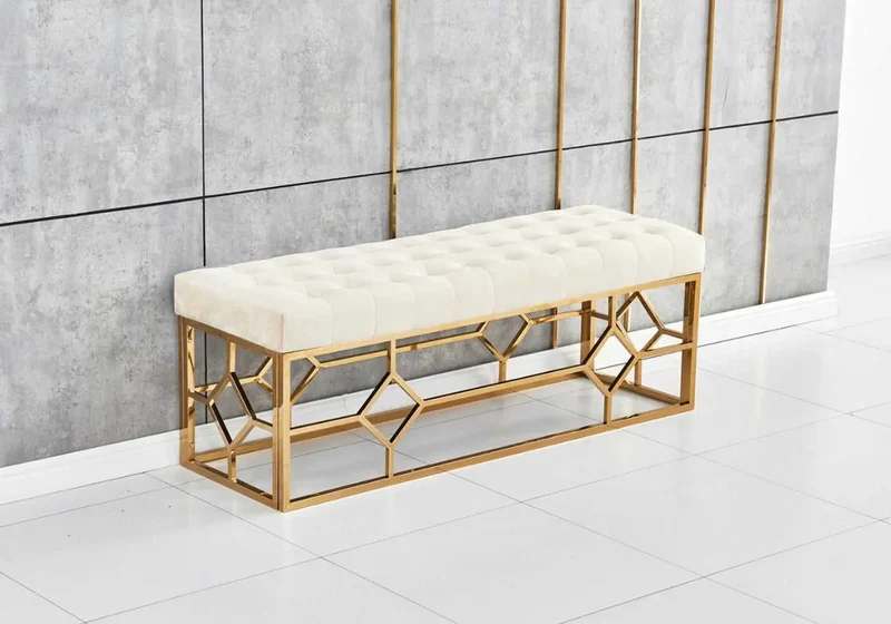 Banc design doré velours beige - Abel