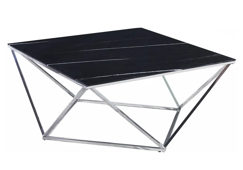 Table basse carré chrome marbre noir - Ilea