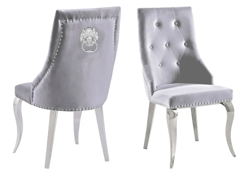 Chaise capitonnée cloutée velours gris - Gia x4