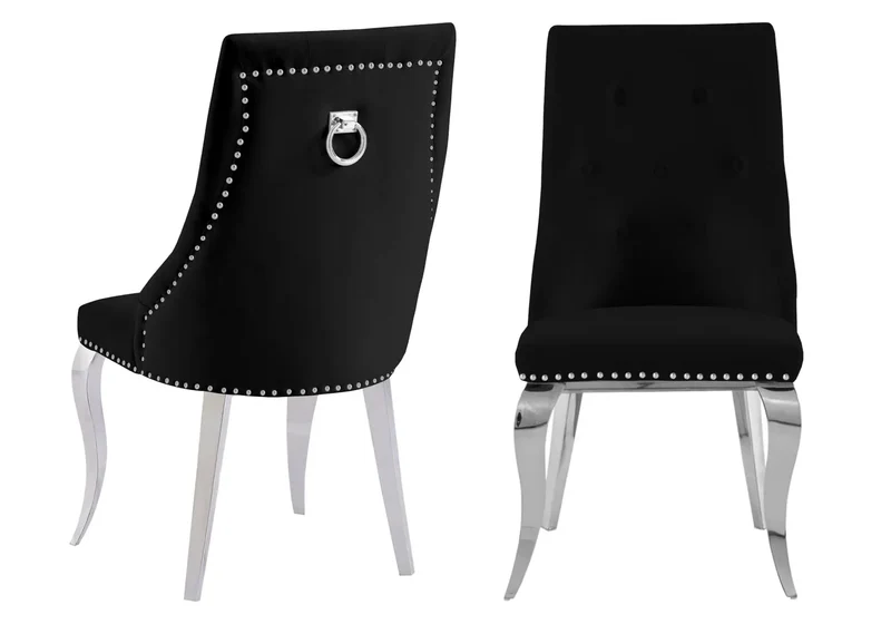 Chaises cloutées en velours noir et anneau argenté - Lara x4
