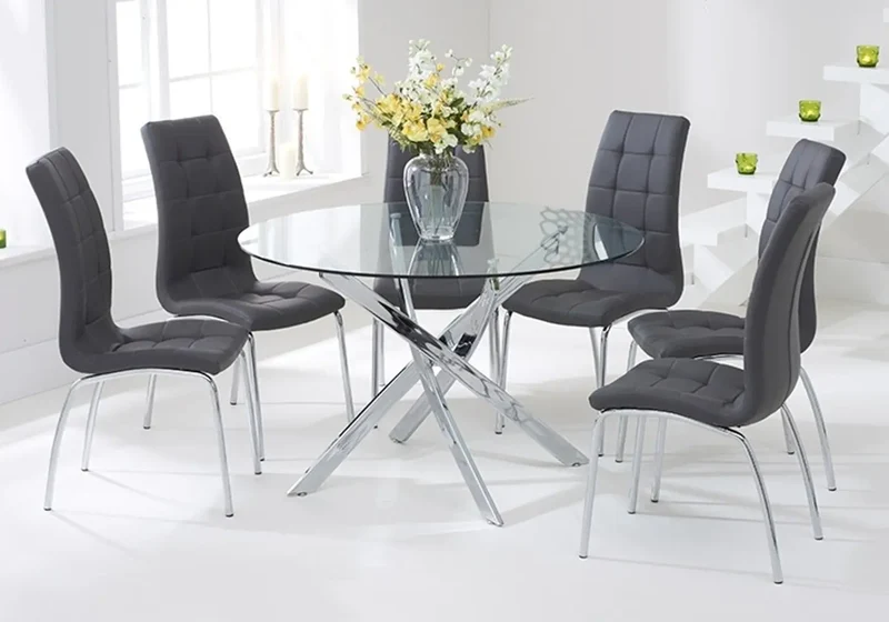 Table chromé 6 chaises grises - Design