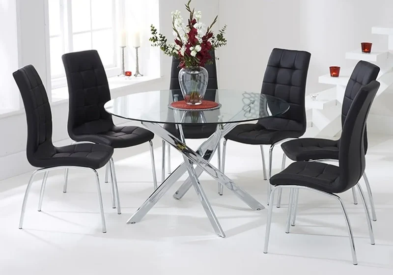 Table chromé 6 chaises noires - Design
