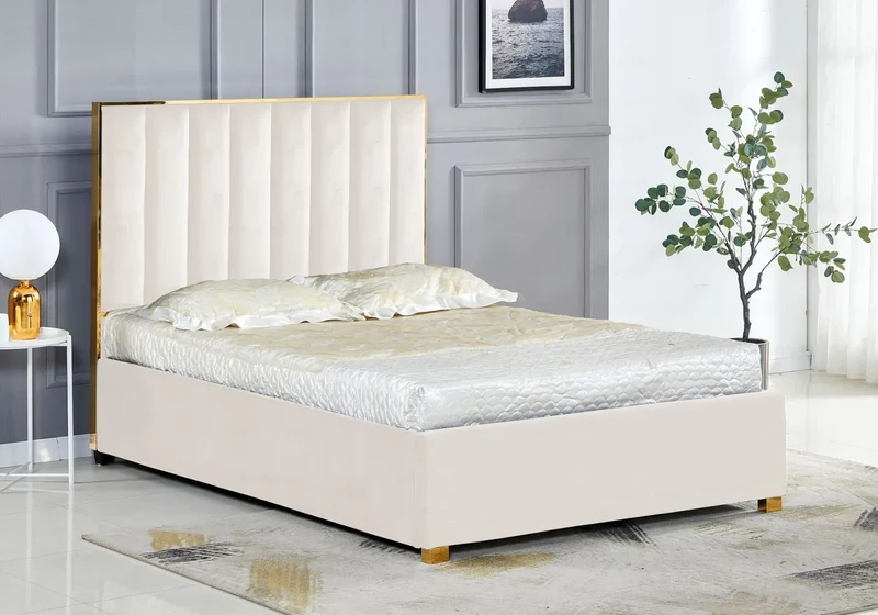 Lit velours beige doré - Lina