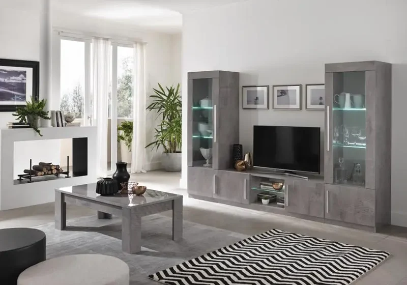 Mur TV LED béton laqué GRETA