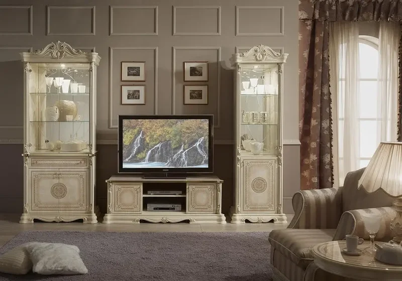 Mur TV baroque laqué beige GRETA