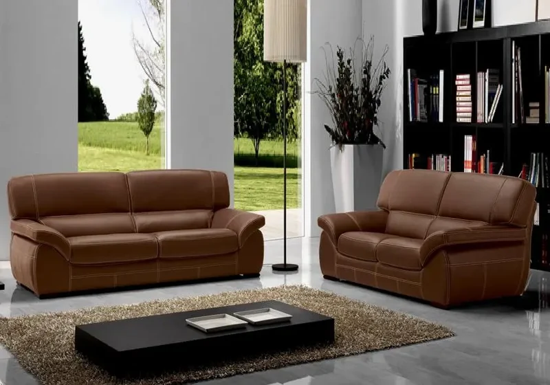 Canapé droit ou convertible en cuir caramel - Adela