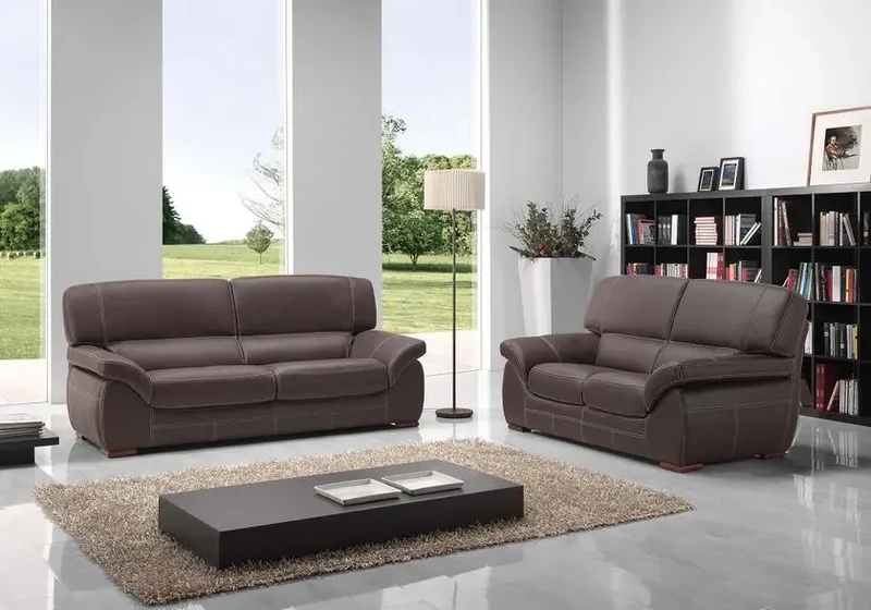 Canapé droit ou convertible en cuir marron - Adela