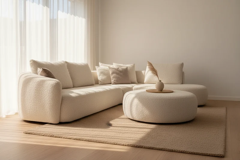 Canapé d'angle bouclette beige arrondi - Cocoon