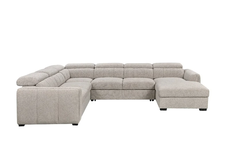 Canapé panoramique convertible avec coffre en tissu bouclette taupe NAJAH - Angle droit