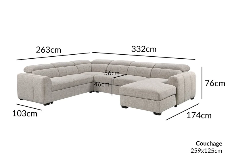 Canapé panoramique convertible avec coffre en tissu bouclette taupe NAJAH - Angle droit
