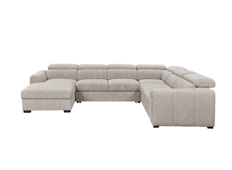 Canapé panoramique convertible avec coffre en tissu bouclette taupe NAJAH - Angle gauche