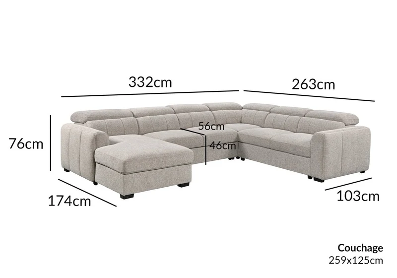Canapé panoramique convertible avec coffre en tissu bouclette taupe NAJAH - Angle gauche