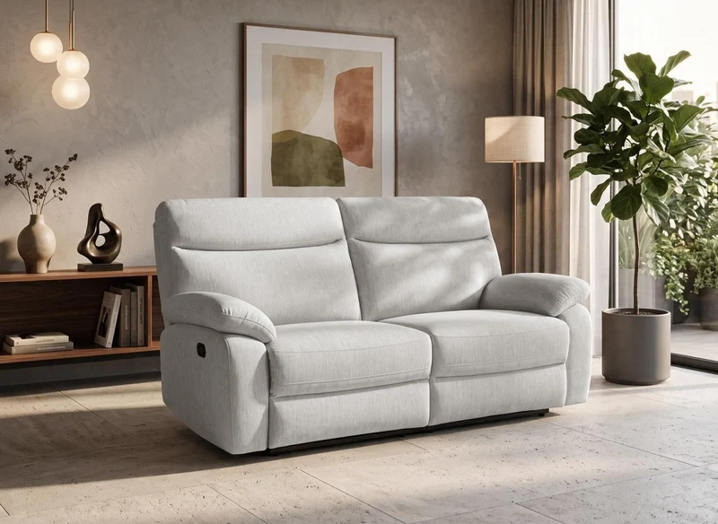 Canapé relax électrique 3 places en velours chiné beige KENDRA
