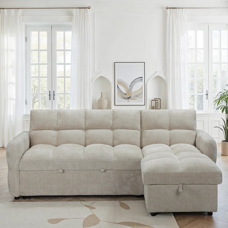 Canapé d'angle convertible en tissu anti tache, 227x144xH89CM - FLINT
