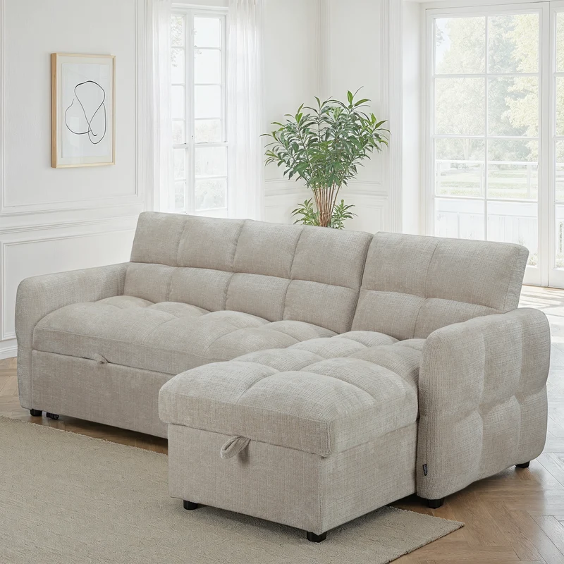 Canapé d'angle convertible en tissu anti tache, 227x144xH89CM - FLINT
