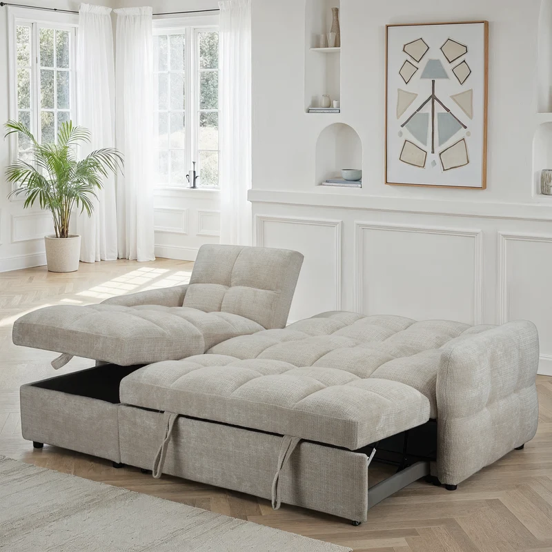 Canapé d'angle convertible en tissu anti tache, 227x144xH89CM - FLINT