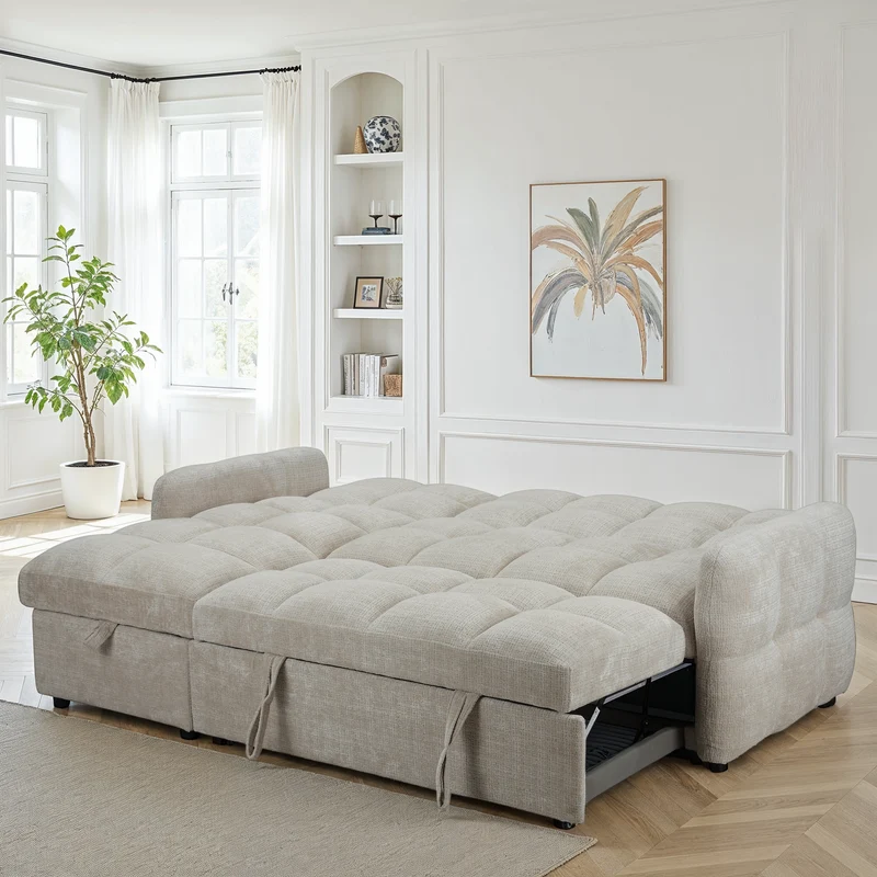 Canapé d'angle convertible en tissu anti tache, 227x144xH89CM - FLINT