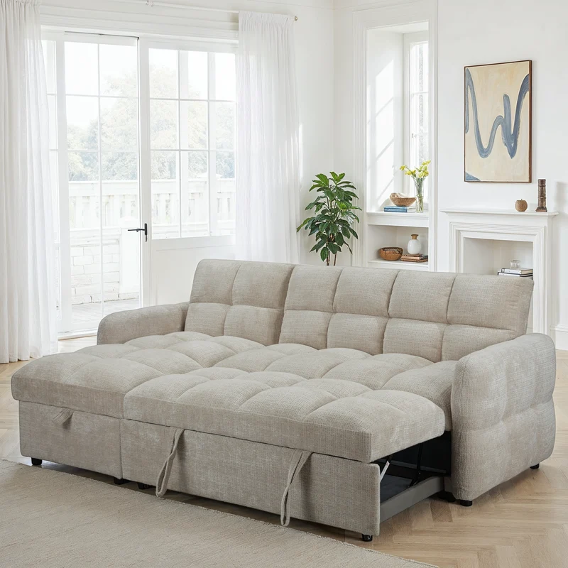 Canapé d'angle convertible en tissu anti tache, 227x144xH89CM - FLINT