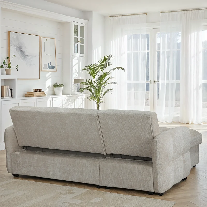 Canapé d'angle convertible en tissu anti tache, 227x144xH89CM - FLINT