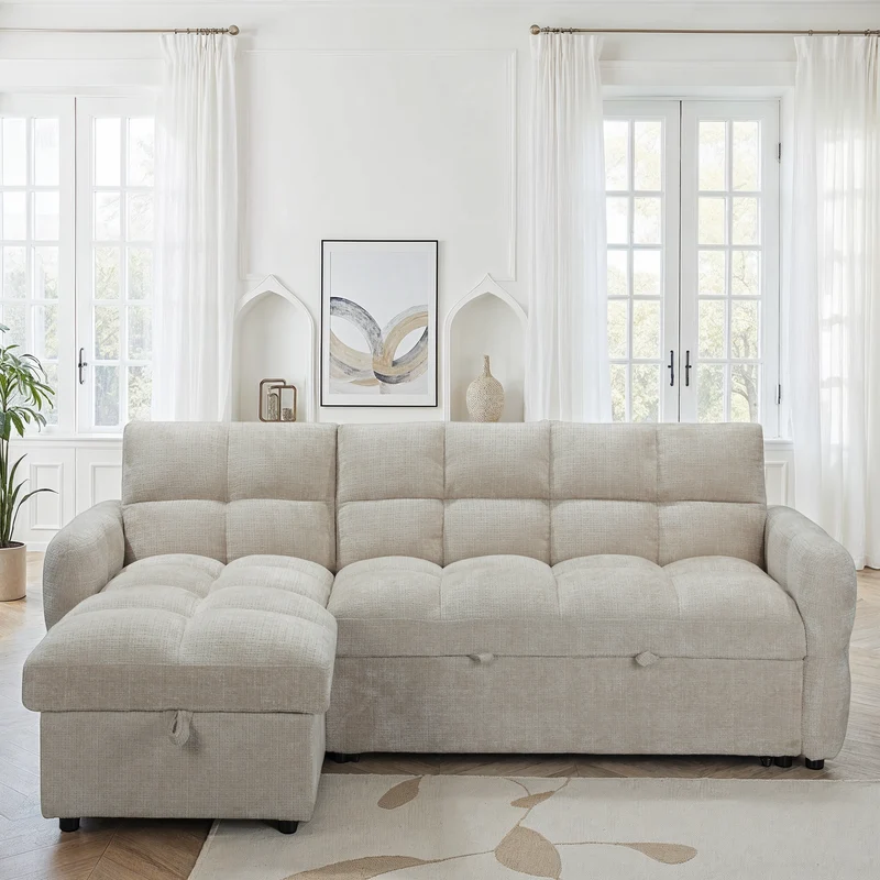 Canapé d'angle convertible en tissu anti tache, 227x144xH89CM - FLINT