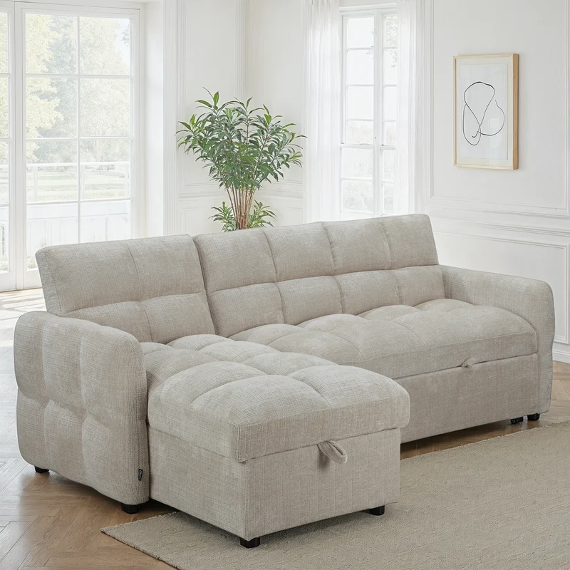 Canapé d'angle convertible en tissu anti tache, 227x144xH89CM - FLINT