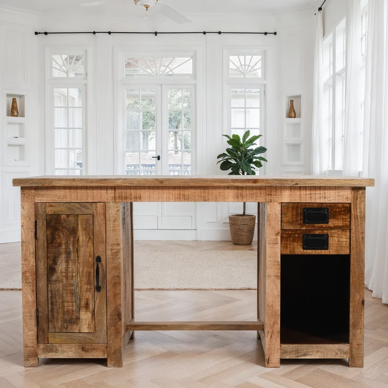 Bureau en bois de manguier, 150x75xH80cm - RIGA