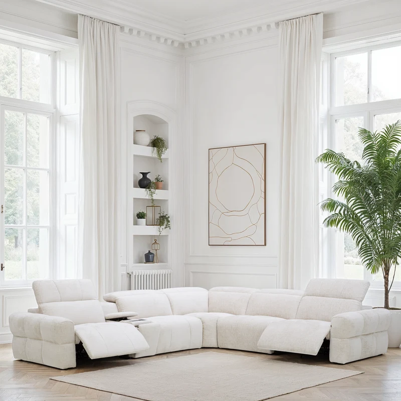 Canapé d'angle en tissu anti tache avec 3 relax, 344x311CM - CLEO