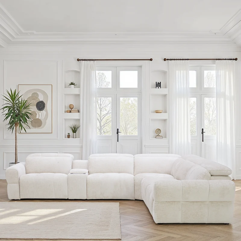 Canapé d'angle en tissu anti tache avec 3 relax, 344x311CM - CLEO
