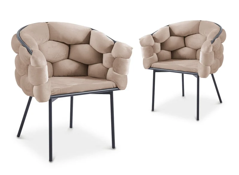 Table à manger 6 personnes ELMA + Lot de 6 chaises en velours taupe CHARLOTTE