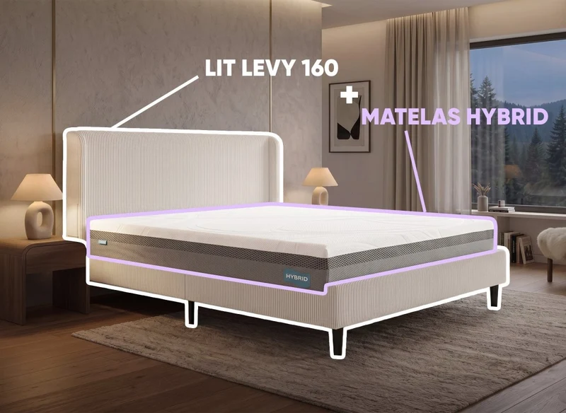 Lit double LEVY 160x200 cm + Matelas HYBRID 160x200 cm