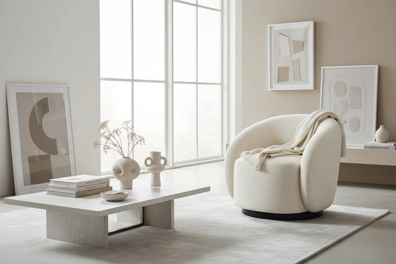 Fauteuil bouclette blanc arrondi - Assia