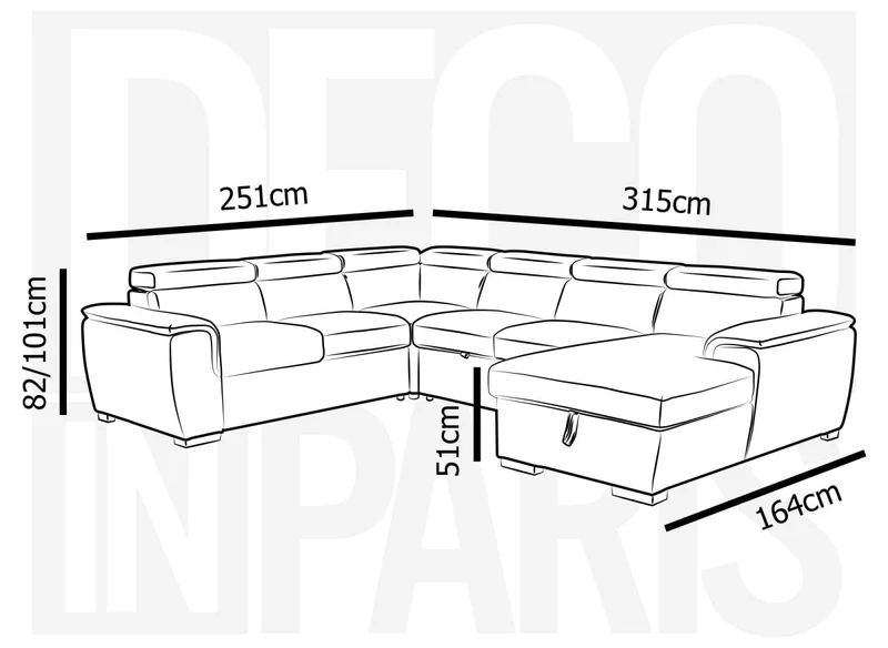 Canapé panoramique convertible coffre de rangement en tissu gris GAELLE - Angle Droit