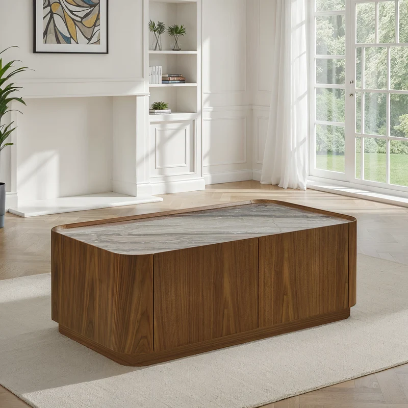 Table basse en particules de bois plateau céramique, 110x60xH38,7CM - NERO
