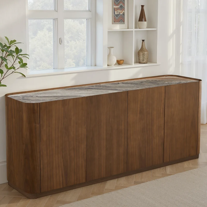 Buffet en particules de bois plateau céramique, H80,7CM - NERO
