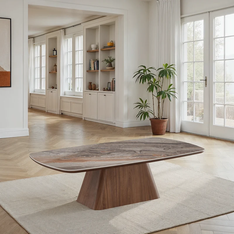 Table basse en particules de bois plateau céramique, 130x70xH38CM - NERO