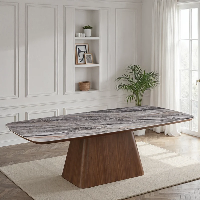 Table à manger en particules de bois plateau céramique, H76CM - NERO