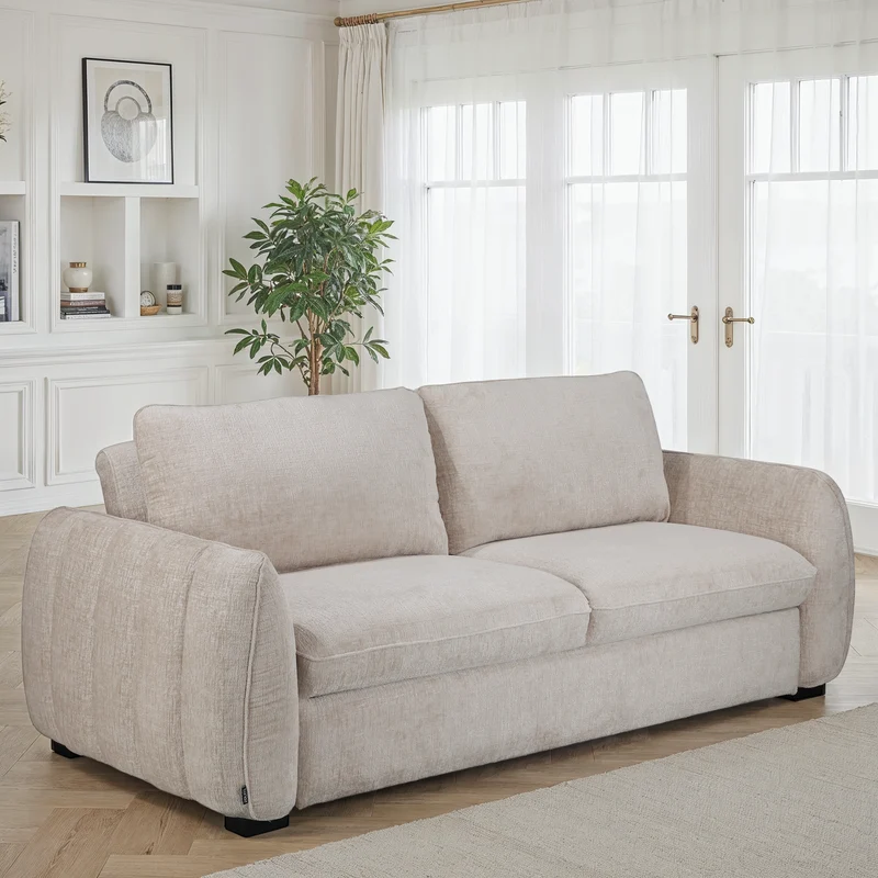 Canapé lit clic-clac convertible en tissu anti tache, 215x96xH90CM - LEON