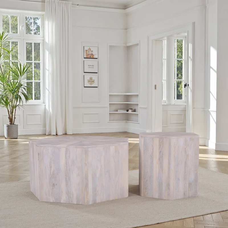 Set de 2 tables basses en bois, D77xH40CM et D48xH45CM - CAVALLI