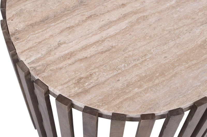 Set de 3 tables basses en bois avec plateau en céramique, 90x52xH40CM, 70x38xH40Cm et 50x26xH40CM - CALYRA